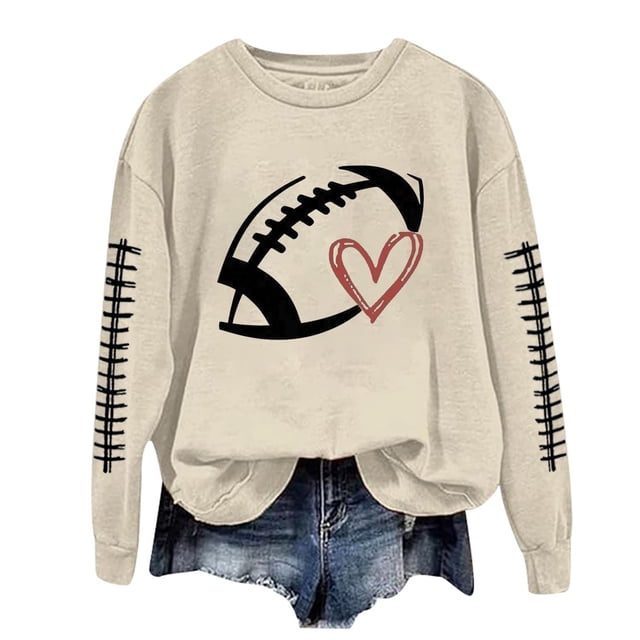 Chandails à Col Rond à Manches Longues, Chandail Confortable et Chic pour Femmes, Chandail Ample à Manches Longues pour Femmes, Chandail à Imprimé Graphique de Football Sans Capuche, Haut Blouse