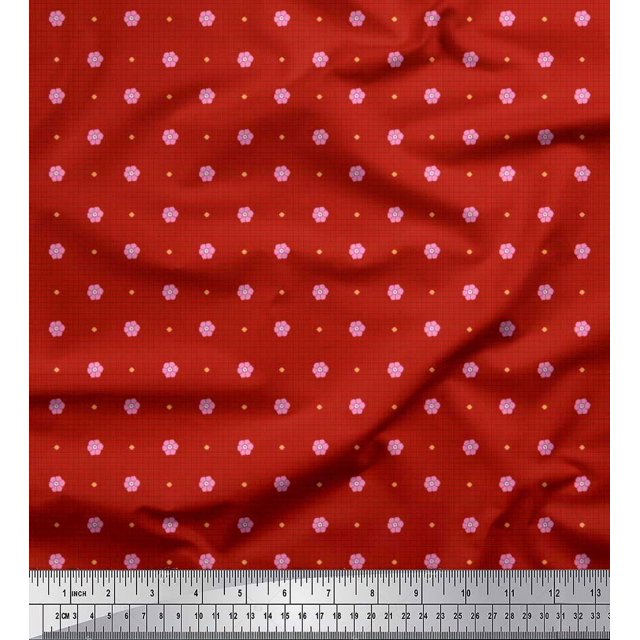 Soimoi Toile de Voile de Coton Imprimé Floral & Check par la Cour 42 Pouces de Large