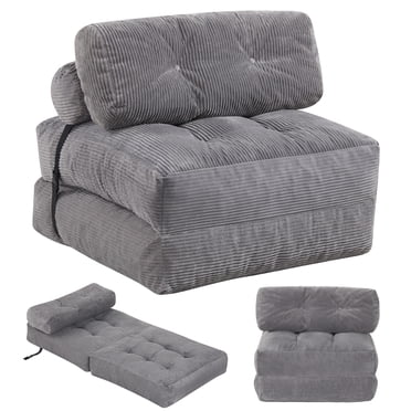 Costway Folding Sofa Bed, Convertible Sleeper Chair with Pillow Back Support Corduroy Cover Gray