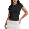 thumbnail image 1 of Plebaso Hauts Courts en Maille pour Femmes à Manches Courtes, Chandails Ajourés, Tricotés, Col Ras du Cou, Chandails à Enfiler, T-Shirts, 1 of 7