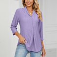 thumbnail image 2 of Pompotops Femmes V- Cou Couleur Unie Trois Quarts Manches Revers Hauts, 2 of 8
