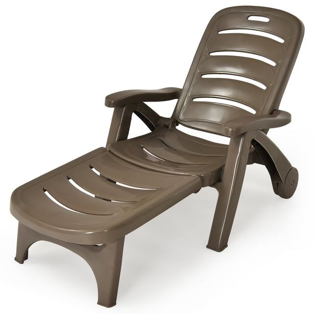 Patiojoy Outdoor Chaise Lounge Chair 5-Position Folding Recliner for Beach Poolside Backyard Brown