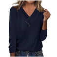 thumbnail image 1 of Timegard Womens Tops V-Neck Ruched Button Long Sleeve Solid Color Comfy Tee Dressy Casual Tunic Top, 1 of 4