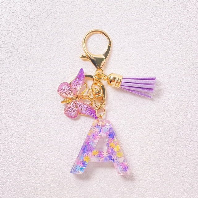 TopLLC Tools&Home Improvement Initial Letter Keychains For Women Tassel Purple Cute Car Keychain For Wallet Backpack Bag A chopper