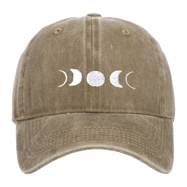HNMKIU Moon Embroidery Distressed Washed Baseball Cap Classic Unstructured Low Profile Dad Hat for Daily Use Baseball Hats 03_Khaki,One Size