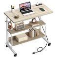 thumbnail image 1 of Soges Bureau d'Ordinateur Réglable en Hauteur de 31,5 Pouces avec Station de Recharge, Table d'Appoint Réglable Bureau Mobile pour Portable avec 2 Étagères de Rangement, Bureau Réglable sur Roulettes pour Bureau à Domicile, Sofa, Lit, Érable, 1 of 9