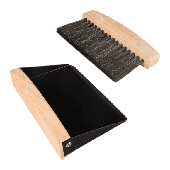 Trousse de Nettoyage Domestique en Bois de Hêtre Écologique : Porte-Poussière Noir avec Crins de Cheval et Balai en Fibres Mixtes - Ensemble d'Aide au Nettoyage Ménager Durable (J-S-MMHS-HFC-BJTZ)