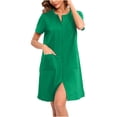 thumbnail image 2 of Erwazi Women Robes Zipper Front Short Sleeve Long Robe Housecoat with Pockets Loungewear, 2 of 8