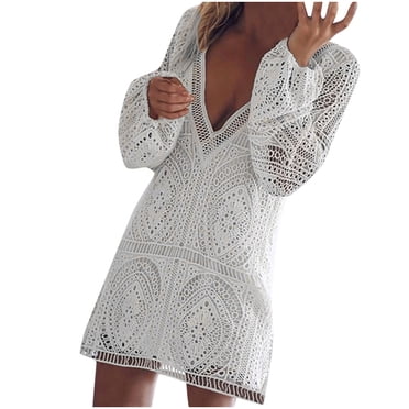 RKSTN Femme Col en V Couleur Unie Ajouré Plage Bikini Blouse de Maillot de Bain Cache-Maillot Robe de la Saint-Valentin