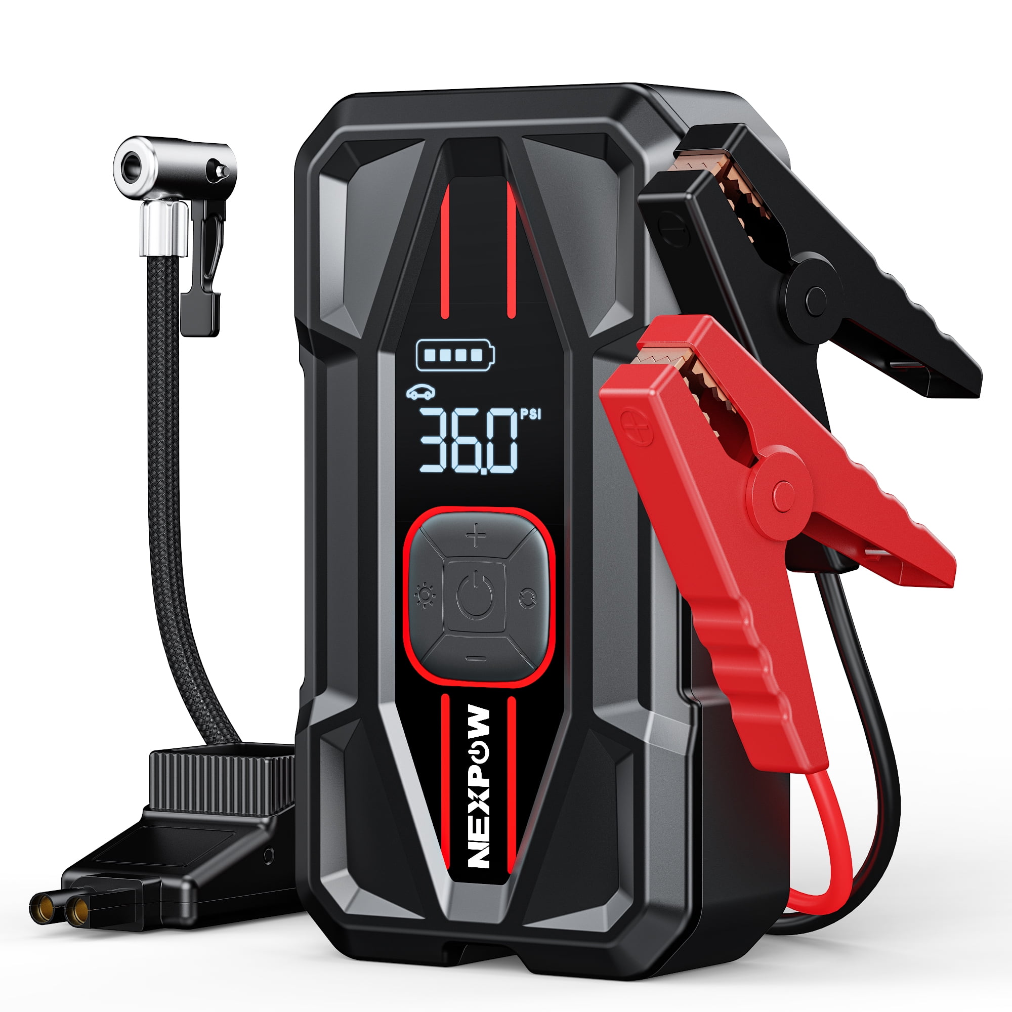 NEXPOW 4000A Car Jump Starter with Air Compressor, 12V Car Battery Charger Booster with PD 30W Fast Charge, 150PSI 59.2Wh Air Pump, Smart Clamps (Emergency Multi-Function Power Pack)