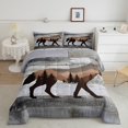thumbnail image 2 of Wolves Hunting Queen Comforter Set, Safari Wooden Plank Wolf Soft Bed Set For Kids Teens, Rustic Animals Wildlife Breathable Down Comforter For Sofa, Trees Brown Mountains Duvet Insert, 2 of 7