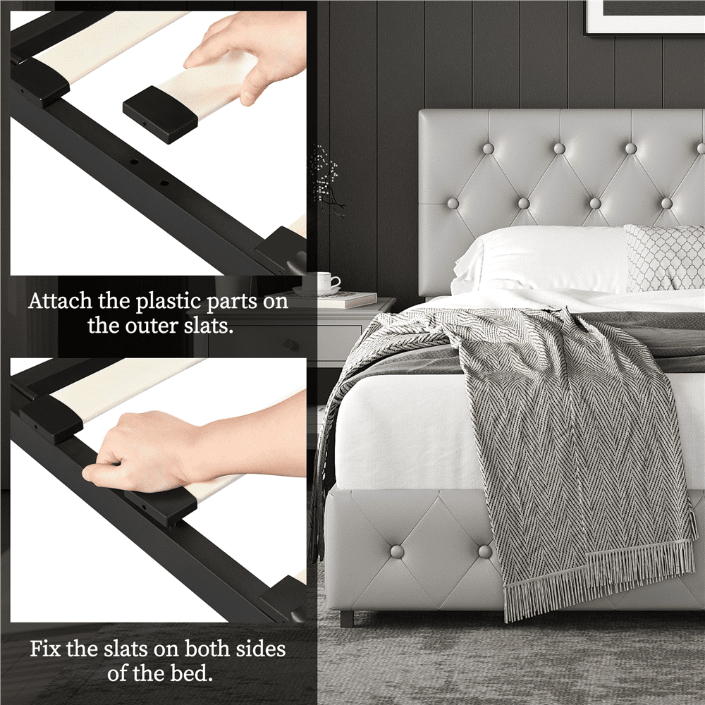 FullFurnique Upholstered Platform Bed Frame with Adjustable Headboard and 3 Drawers Storage, Full, Black