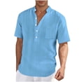 thumbnail image 2 of Styesk T Shirts for Man Fashion Loose Casual Ventilate Pockets Button Stand Collar Short Sleeve Top, 2 of 7