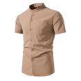 thumbnail image 1 of Birdeem Chemises pour Hommes Mode Décontractée Imprimé Col Rond Bouton Manches Courtes Chemise Blouse, 1 of 10