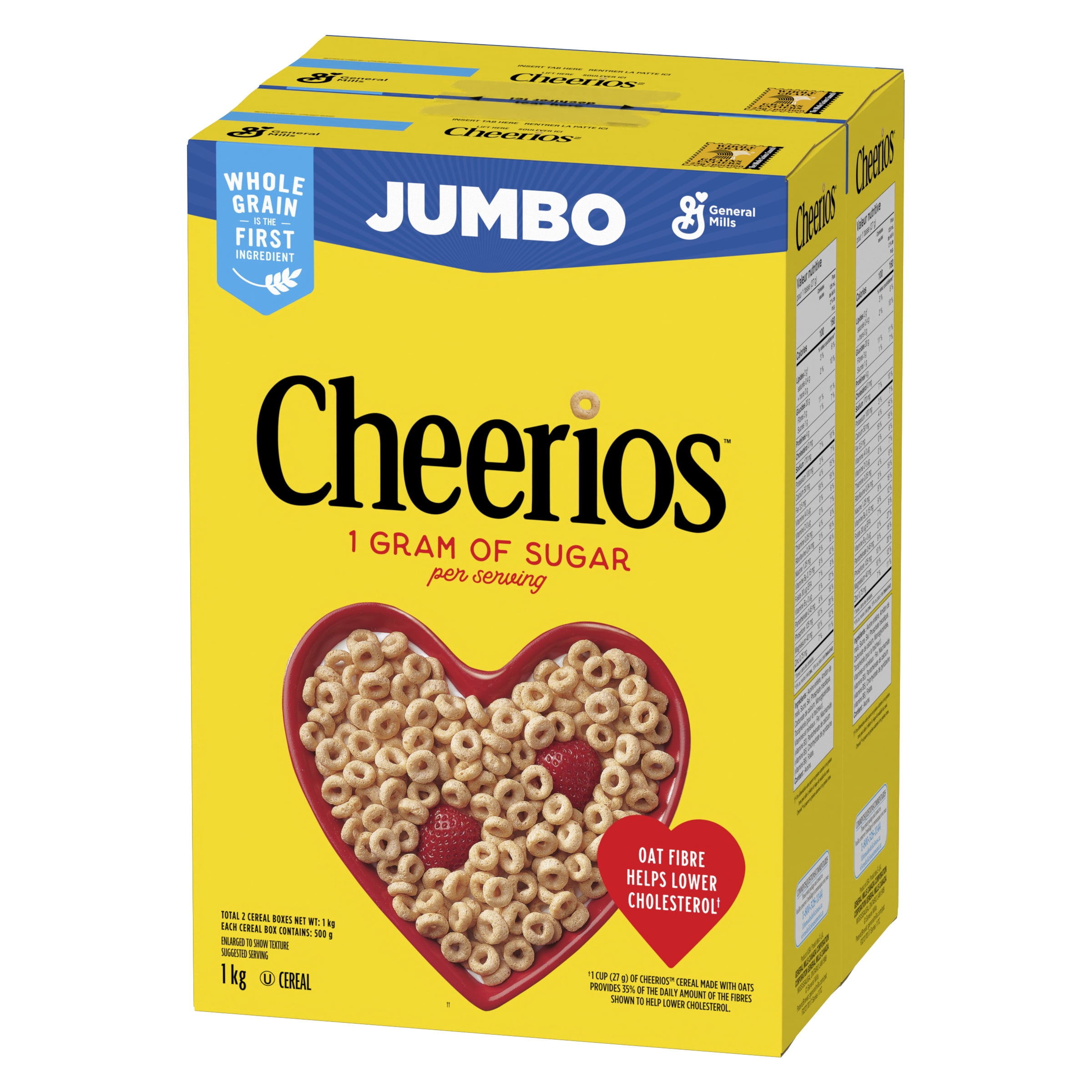 Original Cheerios Breakfast Cereal, Jumbo Size, Whole Grains, 500gx2
