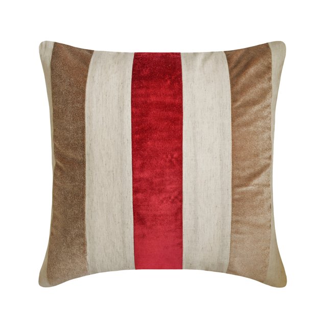 The HomeCentric Decorative Red Pack of 2, 18"x18" (45x45 cm) Throw Pillows, Velvet & Linen Patchwork Throw Pillows For Couch, Striped Pattern Modern Style Easter - Velvet Band Red