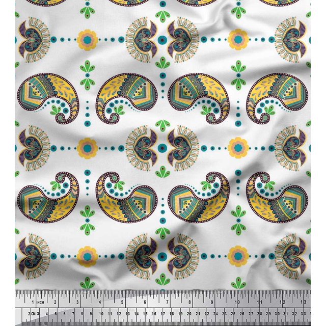 Soimoi Moss Georgette Fabric Dot,Floral & Paisley Decor Fabric Printed Yard 42 Inch Wide