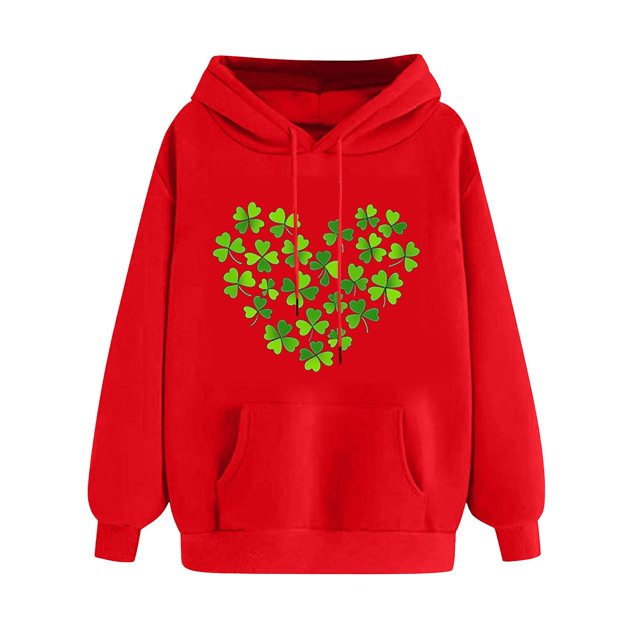 Plebaso Chandails en Molleton à Capuche pour Femmes pour la Saint-Patrick, Manches Longues, Imprimé Trèfle