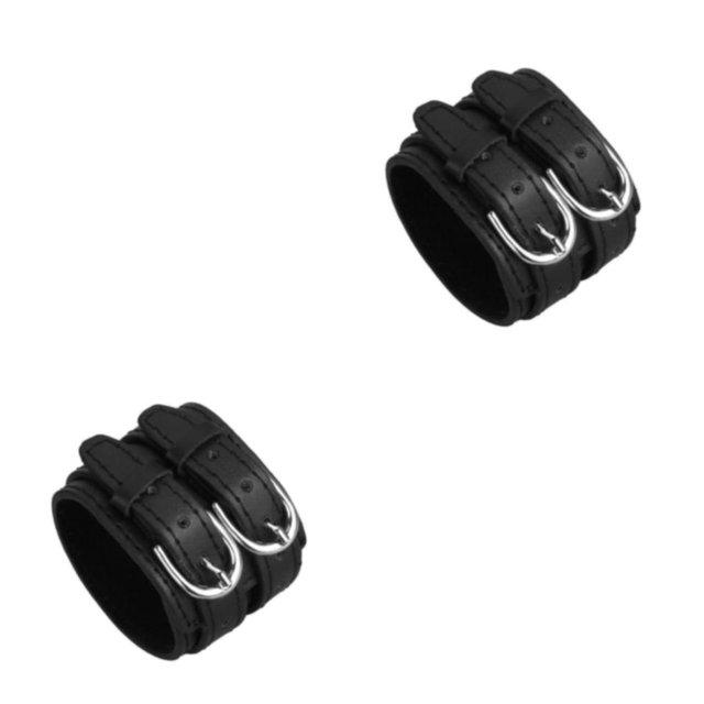 Baohd Multi-color Double Tour PU Leather Wide Bracelet Cuff Men Accessory Black 2Set