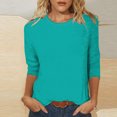 thumbnail image 1 of Blouses pour Femmes Hauts Décontractés pour Femmes Couleur Unie Col Rond Manches Trois Quarts Blouse, 1 of 1