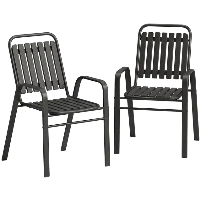 Outsunny Outdoor Dining Chairs Set of 2, Stackable Patio Chairs, Black