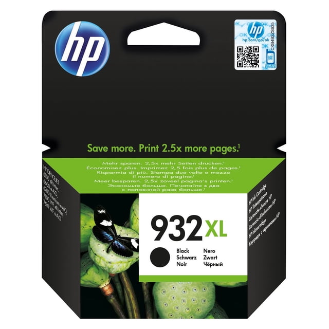 HP 932XL Black High Yield Original Ink Cartridge (CN053AN) in retail packaging. Compatible with HP Officejet printers such as models 6100, 6600, 6700, 7110, 7510, 7610, and 7612. Designed for consistent printing results, it offers an approximate yield of 1,000 pages. Ideal for printer supplies and ink cartridge needs.