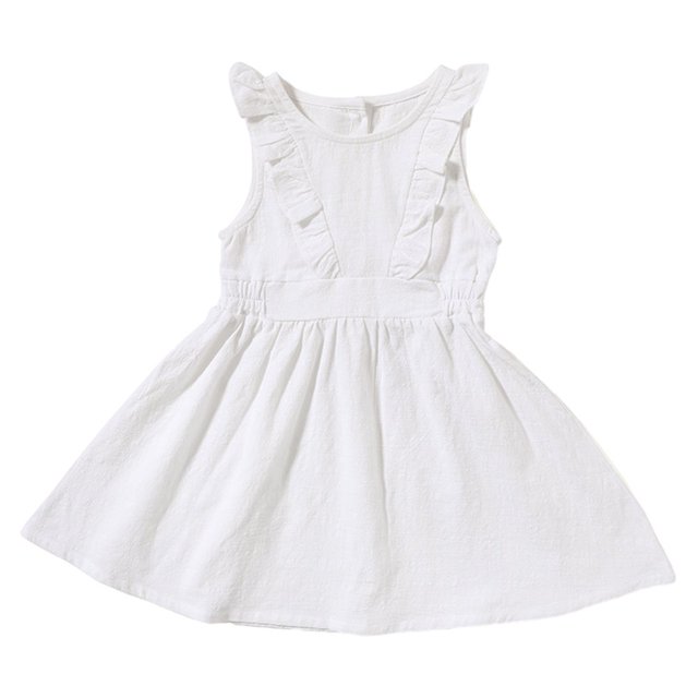 LNGOOR Bébé Fille Été Coton Lin Robes Volants Décontracté une Ligne Plage Partie Robe 2-6 Ans