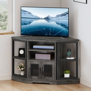 DEXTRUS 47.5" Farmhouse Corner TV Stand for TVs up to 55", Entertainment Centre with Storage, Grey
