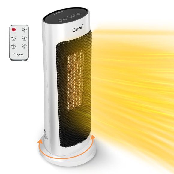 CAYNEL Chauffage Céramique Tour Oscillant pour la Maison avec Thermostat Réglable, Minuterie de 12 Heures et Verrou de Sécurité, Interrupteur de Arrêt et Protection contre la Surchauffe pour la Maison et les Zones de Bureau à Domicile, Blanc