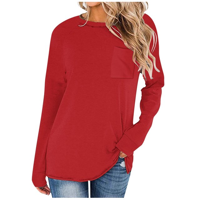 Yuyuzo T-Shirts à Manches Longues pour Femmes Col Ras du Cou Décontractés Basiques Doux Amples Couleur Unie Hauts d'Automne