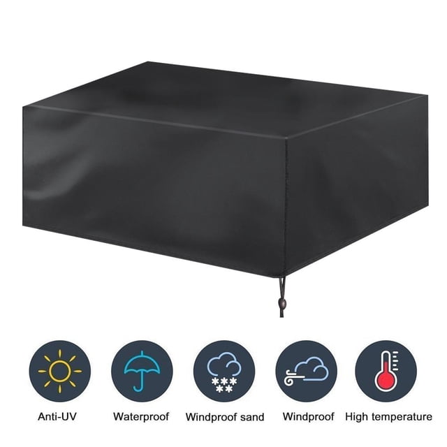 Domqga Housse de protection pour Meubles de Patio Extérieure Imperméable et Anti-Poussière pour Sofa et Table à Manger, Fabriquée en Tissu oxford Noir 210D durable. Cette Housse Protège contre la Lumière du Soleil, la Poussière, le Vent, la Pluie, la Neige et le Givre. Elle Comprend des Coutures Résistantes aux Déchirures, une Corde en nylon Élastique pour une Fermeture Sécurisée et une surface Lisse pour un Nettoyage Facile. Offerte en Plusieurs Tailles, Elle Est Légère, Pliable et Idéale pour la protection des Meubles d'Extérieur.