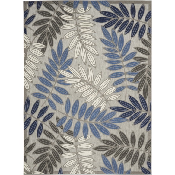homeroots 384873 Extérieur Tapis d'Intérieur et d'Extérieur 6 Pieds x 9 Pieds Gris et Bleu à Feuilles