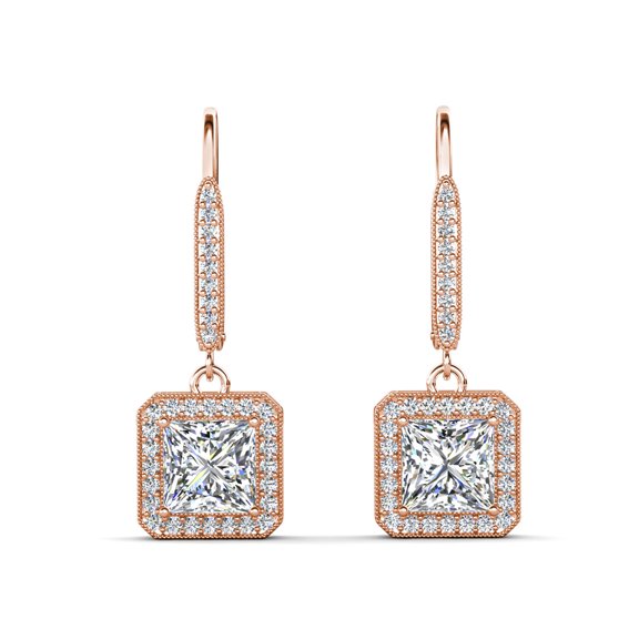 Cate & Chloe Ivy 18k Rose Gold Plated Dangle Earrings with Simulated Diamond Crystals for Women