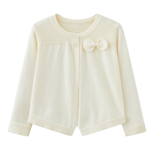 Girls Shrug Cardigan One-button Ruffle Open Front Cotton Knit Crop Jacket Toddler Fall Bolero Outerwear 18M-14Y (2 Years, White 04)