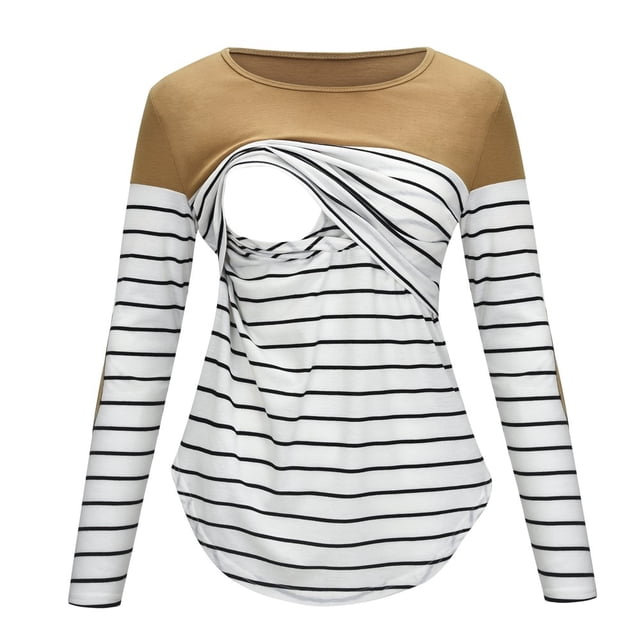 Hauts d'Allaitement de Maternité pour Femmes à Manches Longues, T-Shirt d'Allaitement Rayé