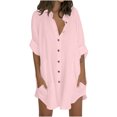 thumbnail image 1 of Timegard Chemises pour Femmes en Coton et Lin à Boutons, Col à Revers, Blouse à Manches 3/4, Hauts d'Automne avec Poches, 1 of 5