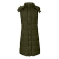thumbnail image 4 of jsaierl Long Puffer Vest Women Button Down Sleeveless Hooded Jacket Overcoat Solid Color Side Slit Winter Parka Coat, 4 of 6