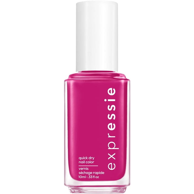 essie expessie quick-dry nail polish in bright pink with a white cap, featuring a patented angled brush for easy application and a fast-drying formula ideal for quick nail care and lacquers on the go
