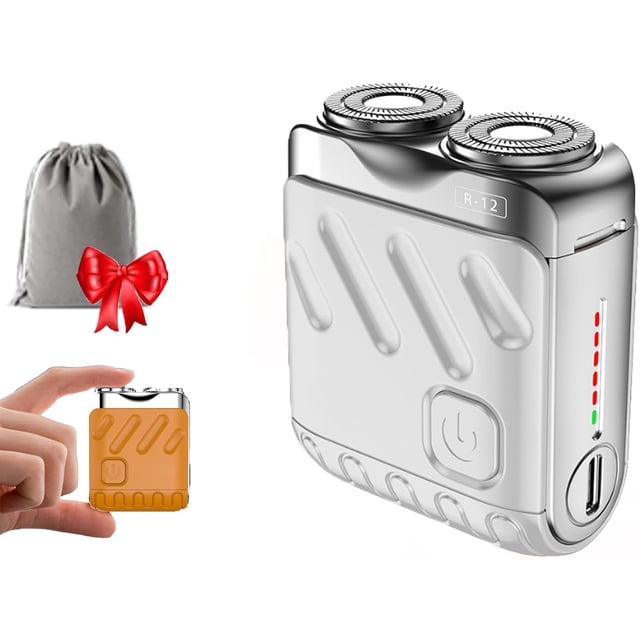Portable Rotary Dual Ring Electric Shaver, Washable Double Head Razor,Afeitadora EléCtrica PortáTil Rotativa De Doble Anillo, Mini Small Steel Cannon Rotary Dual Ring Electric Razor. (White)
