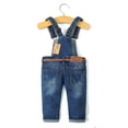 thumbnail image 2 of KIDSCOOL SPACE Little Girl Boy Fashionalble Jean Overalls,Toddler Ripped Denim Cute Slim Pants,Deep Blue,2-3 Years, 2 of 9