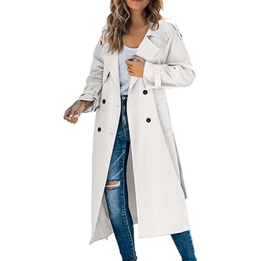 Baberdicy Lady Trench Coat Women's Trench Coat Long Double Breasted Fall Fashion 2023 Classic Lapel Slim Overcoat Outerwear with Belt Trenchcoat Women's White