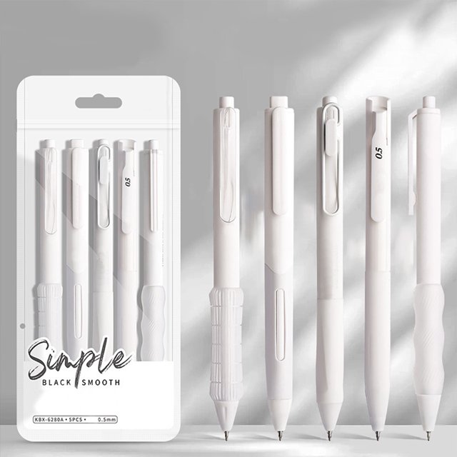 Lksixu 5 Pcs Retractable Gel Pens Set, 0.5mm Fine Point Gel-Ink Rollerball Pens with Comfortable Rubber Grip, Black Ink Smooth Writing and Quick-Drying Pens Aesthetic Office Supplies for Journaling