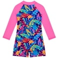 thumbnail image 3 of PMVFHDE Girls Long Sleeve Rash Guard Swimsuit with Floral Print - UPF 50+ Sun Protection Swimwear, Quick-Dry Front Zip Closure One-Piece Bathing Suits for Toddler Kids Pink,8-9Years, 3 of 9
