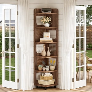Fnova 71" 6-Tier Bibliothèque en bois rustique avec rack carré artistique, étagère d'affichage autonome pour l'organisation de la maison d'épargne-espace