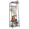 thumbnail image 2 of Coat Rack Shoe Bench, 4-in-1 Hall Trees Entryway Bench with Coat Rack and Shoe Rack, Wood Look Accent Furniture with Steel Frame Storage Shelf and Hanging Bar, Industrial, Rustic Black, 2 of 8