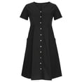 thumbnail image 4 of biudgviw Robe pour Femme Grande Taille en Coton et Lin à Manches Courtes, Col en V, Chemise Boutonnée, Robes d'Été Décontractées, Robe Midi, 4 of 7