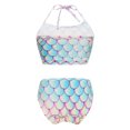 thumbnail image 2 of TiaoBug Girls 2 Pcs Mermaid Bikini Sets Shiny Halter Ruffles Crop Top with Triangle Brief Bathing Suit Tankini Pink Blue A 120, 2 of 5