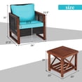 thumbnail image 4 of Costway 3PCS Patio Wicker Furniture Set Wooden Frame Cushion Sofa Turquoise, 4 of 10