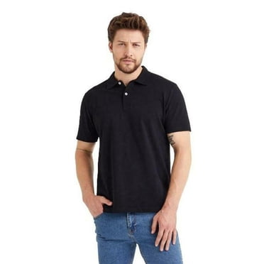 Polo pour Homme Performance Séchage Rapide Doux 2 Boutons Uni Manches Courtes T-Shirt en Coton (L, Noir)