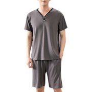 FhsagQ Pajamas Mens Pajamas Sleepwear Black Comfortsoft Men's Sleepwear Soft Smooth Short Sleeve Short Pant Sleepwear Man with Pockets Two Piece Pajamas Mens Pajamas Sleepwear Pack Xs Dark Gray L
